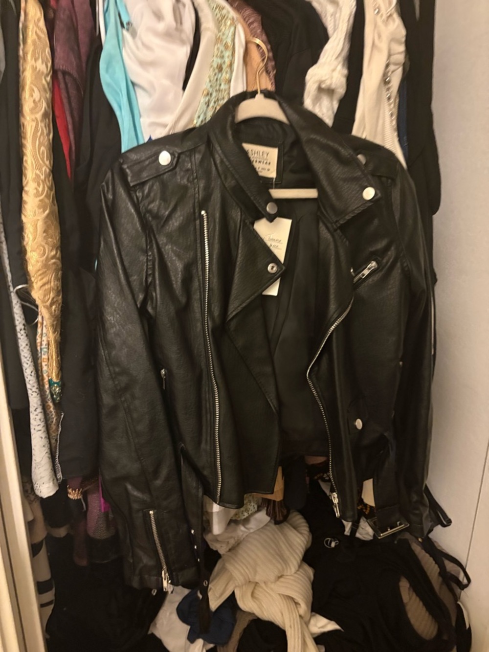 Ashley By 26 International Black Leather Moto Jacket with Silver Hardware